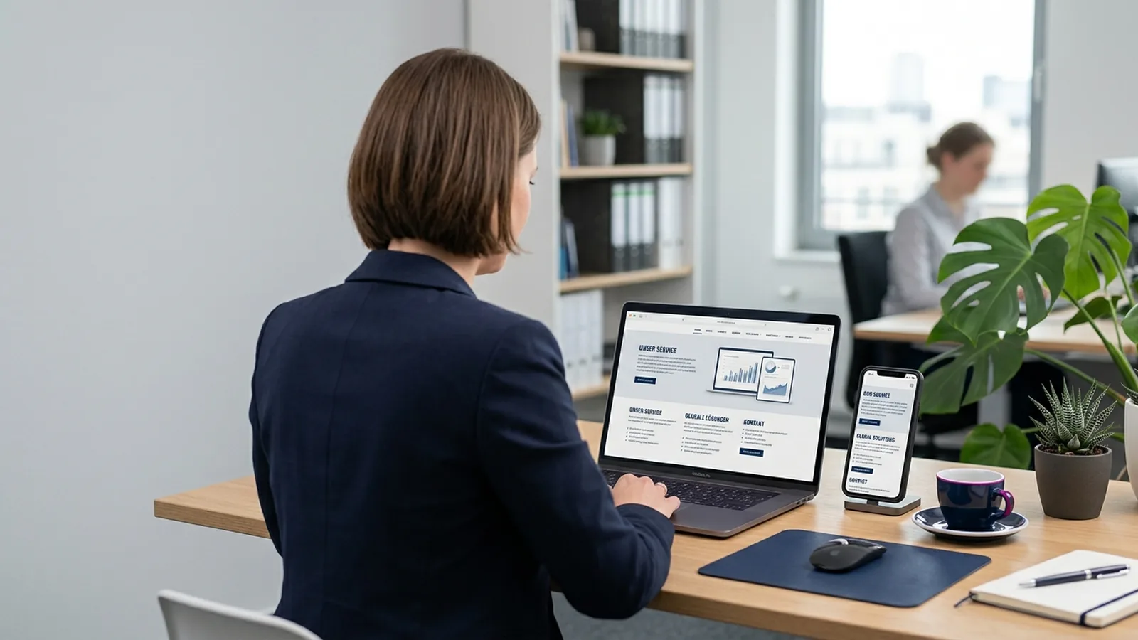 Site exibido em dois idiomas no notebook e no celular