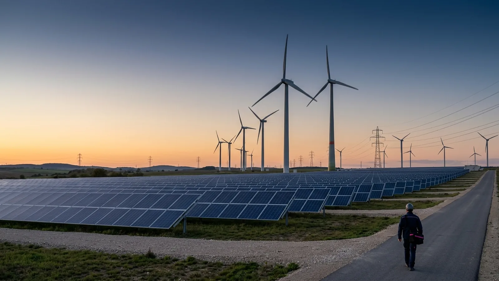 Painéis solares e turbinas eólicas