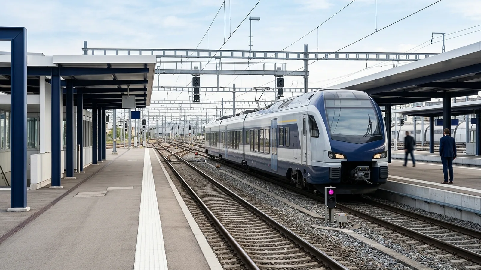 Trem moderno em pátio ferroviário