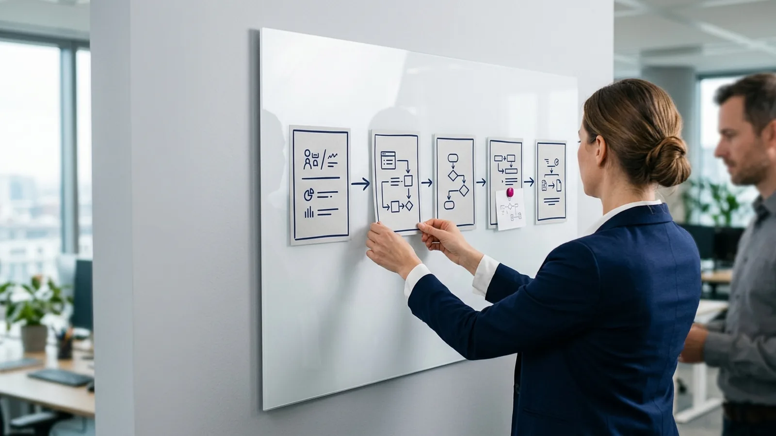 Etapas do processo de produção em um quadro